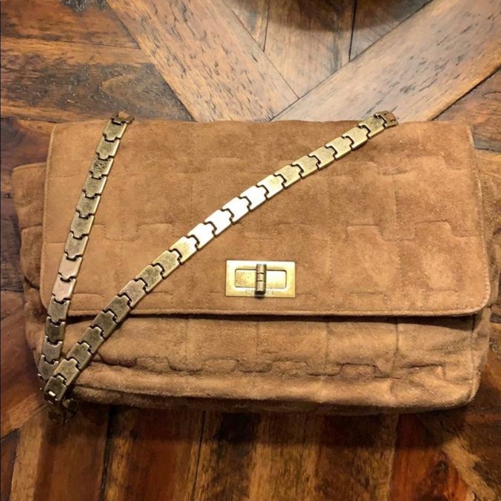 CC Brown Quilted Seude Shoulder Bag